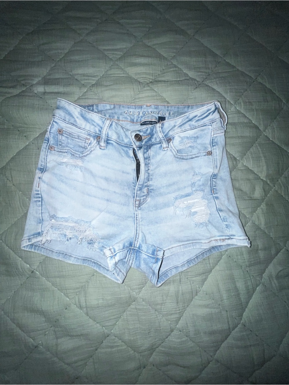 American Eagle Outfitters Light Blue Distressed Denim Shorts